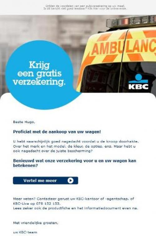 KBC waarschuwt voor phishingmail die gratis autoverzekering aanbiedt