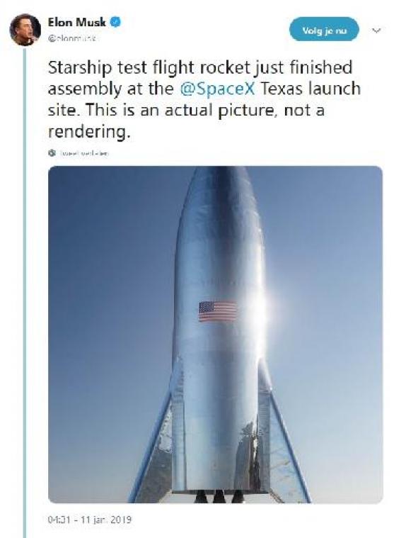 Elon Musk pronkt met prototype van nieuwe raket