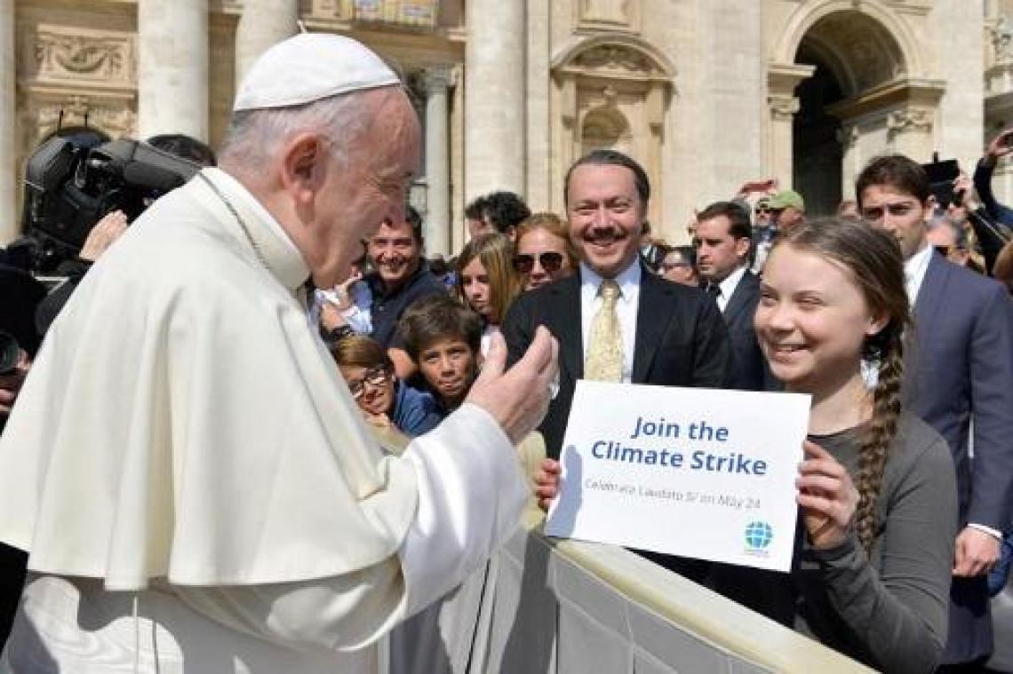 Klimaatactiviste Greta Thunberg op bezoek bij paus Franciscus