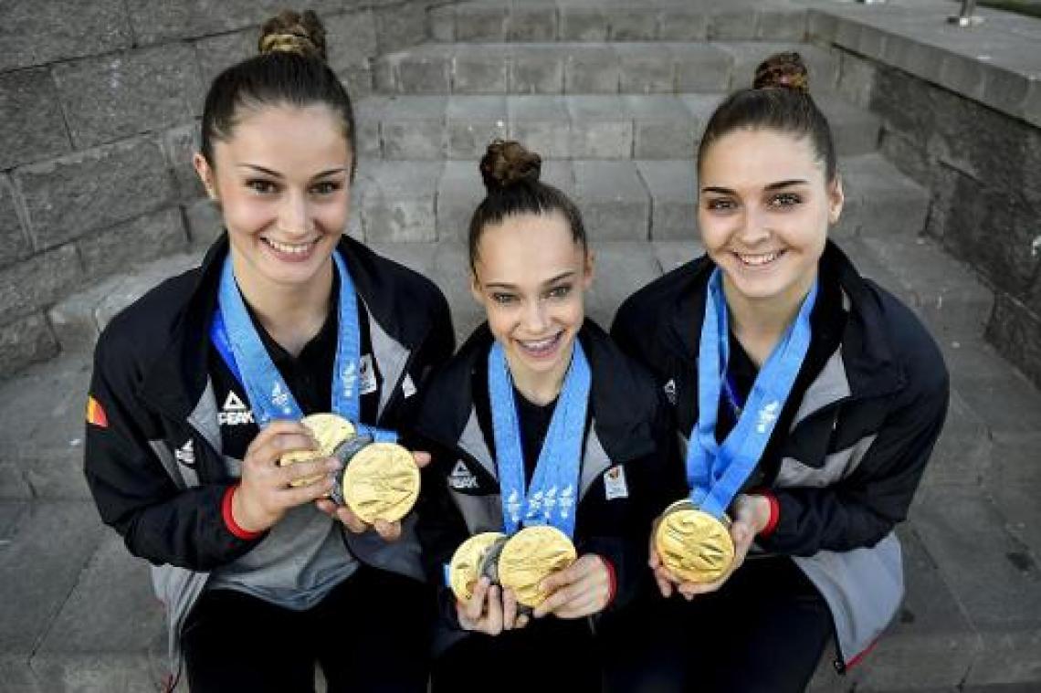 Europese Spelen - Het Belgisch acrogymtrio pronkt met drie medailles: "Al onze verwachtingen overtroffen"