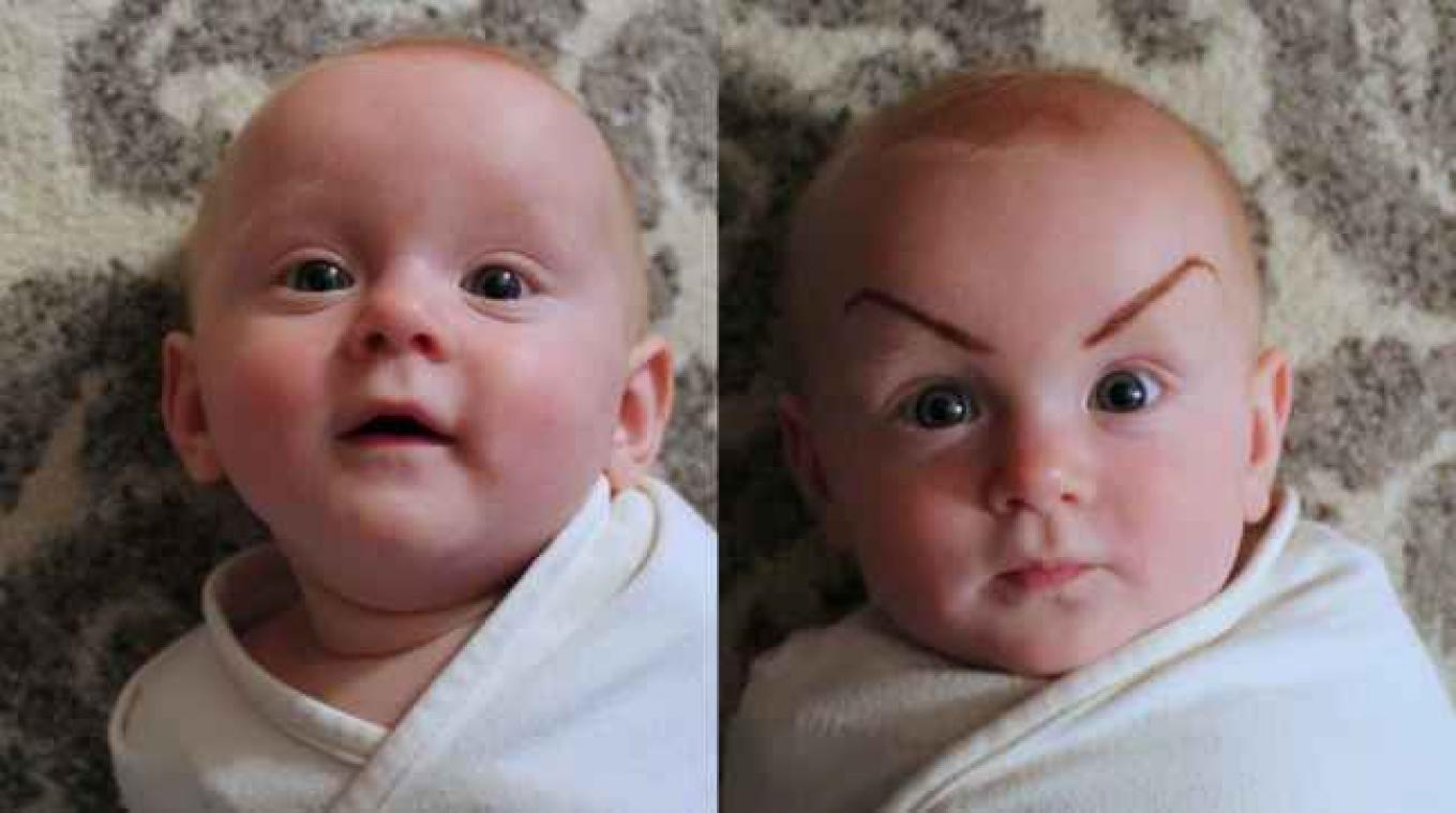 Nieuwe trend: wenkbrauwen tekenen op baby's