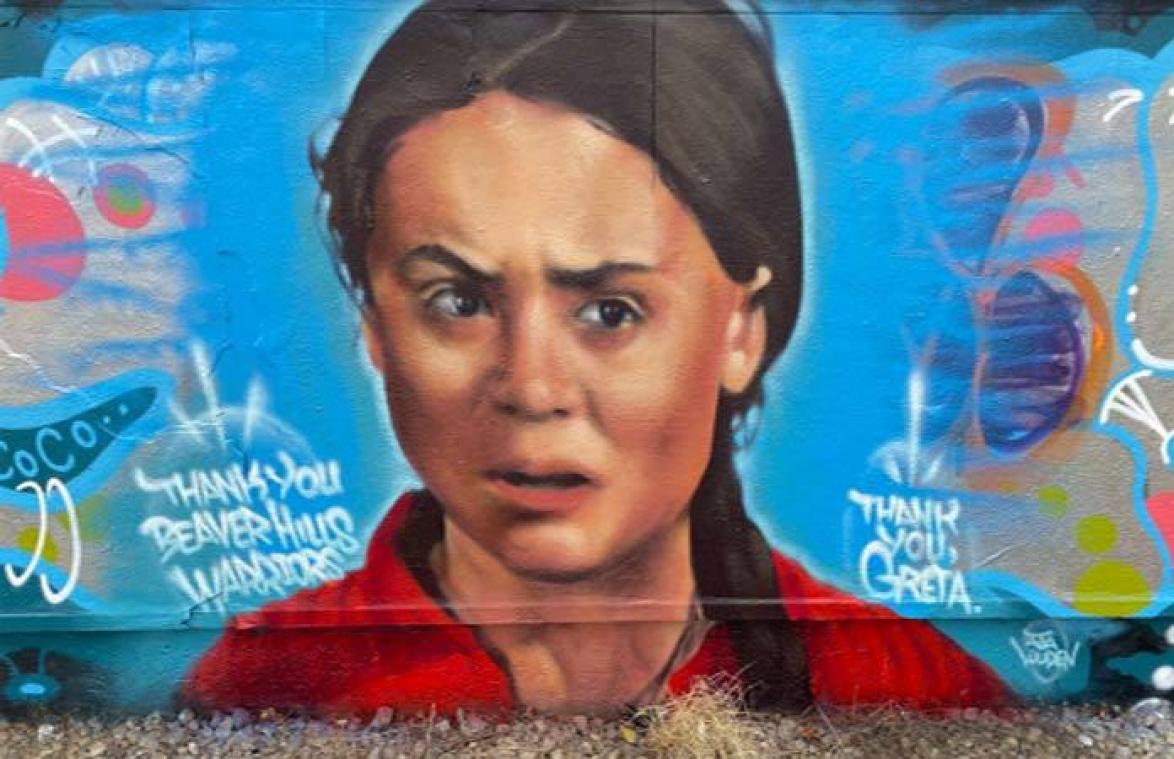 Muurschildering van Greta Thunberg meteen vernield: "Stop de leugens"