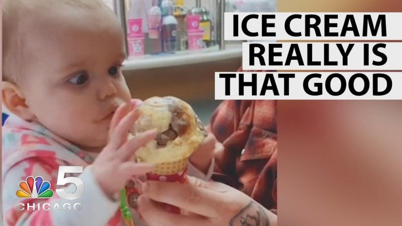 VIDEO. Het internet is zot van schattige baby die allereerste ijsje eet
