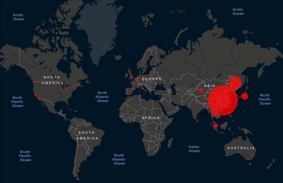 Interactieve map toont hoe het coronavirus zich verspreidt over de hele wereld