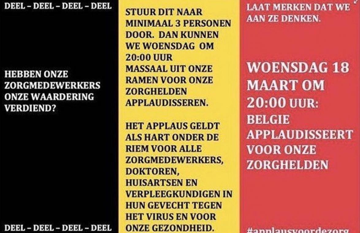 Massale oproep om morgenavond te applaudisseren voor onze zorghelden