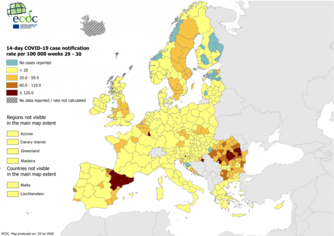 Na Vlaanderen kleurt nu heel België oranje op Europese kaart