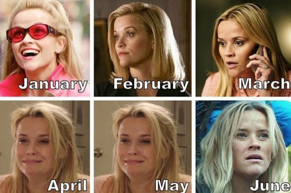Hilarisch: actrice Reese Witherspoon giet haar jaar in 'memekalender'
