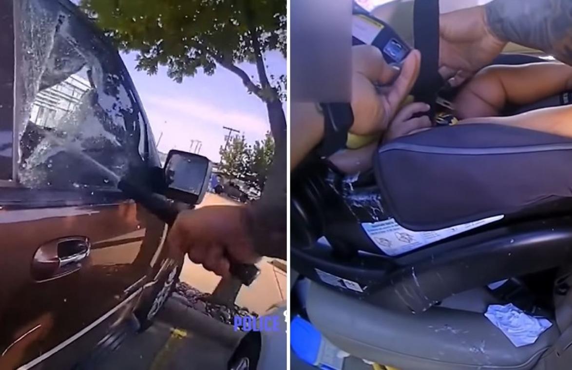 Agent redt baby uit snikhete auto: "Hij zweette enorm en had overgegeven" (video)