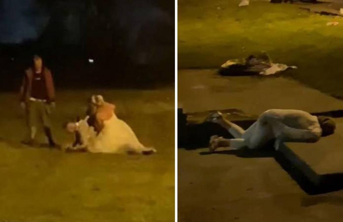 Huwelijk ontaardt volledig: bruid vecht erop los, gasten uitgeteld op de grond (video)