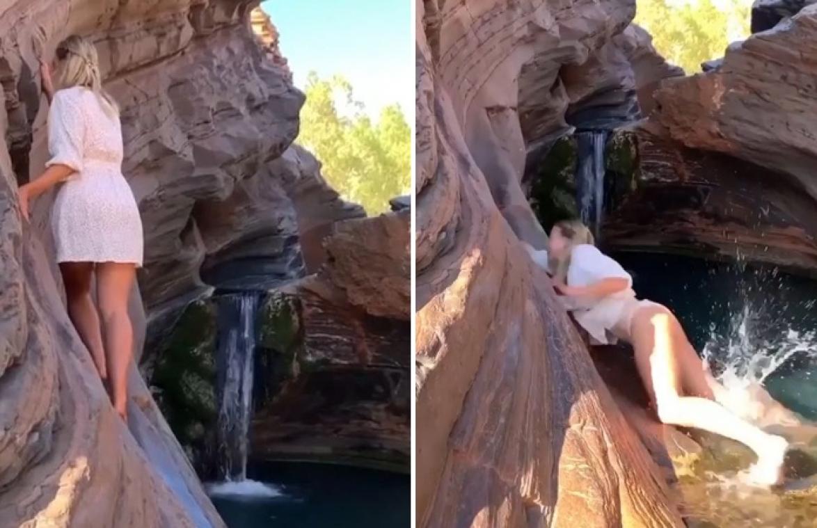 Instagramster wil perfecte foto maken op rotswand, maar begaat pijnlijke blunder (video)