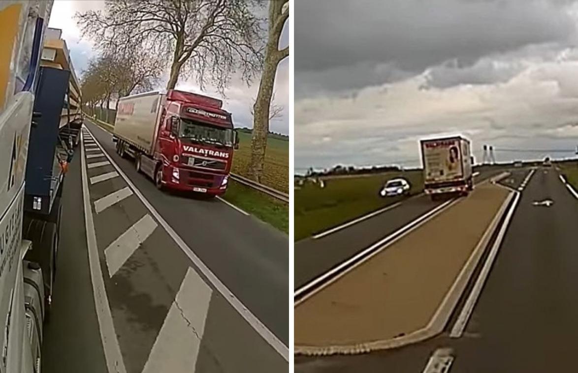Levensgevaarlijke inhaalactie van vrachtwagenchauffeur gaat viraal: "Ik hoop dat hij ZWAAR gestraft wordt" (video)