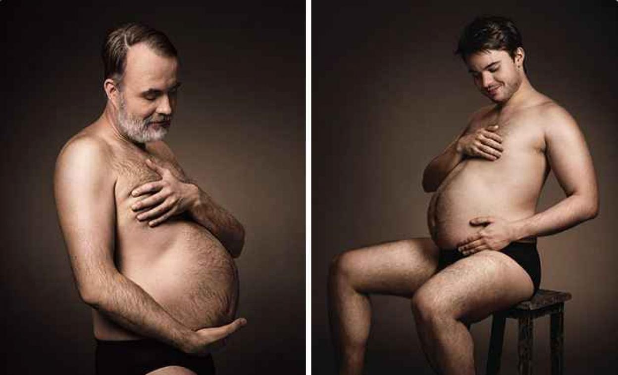 Duits biermerk maakt hilarische zwangerschapsfoto's van bierbuik