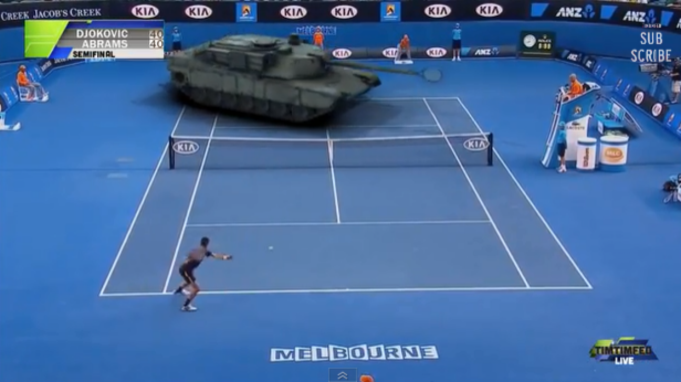 Wie wint de wedstrijd tussen Djokovic en een M1 Abrams tank?