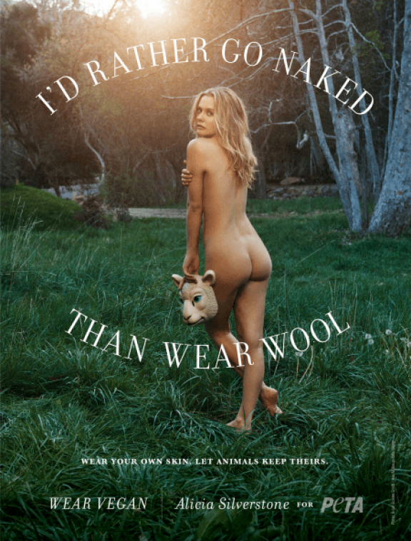 Alicia Silverstone uit de kleren voor PETA