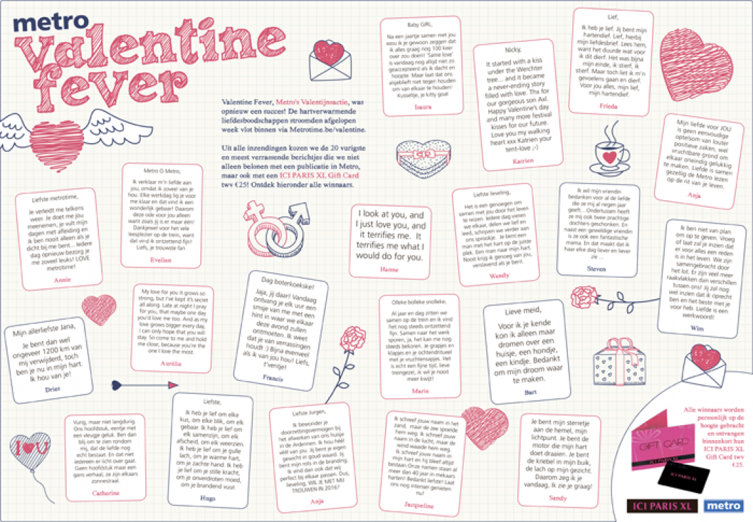 Ontdek de winnende berichtjes van Metro's Valentijnswedstrijd!
