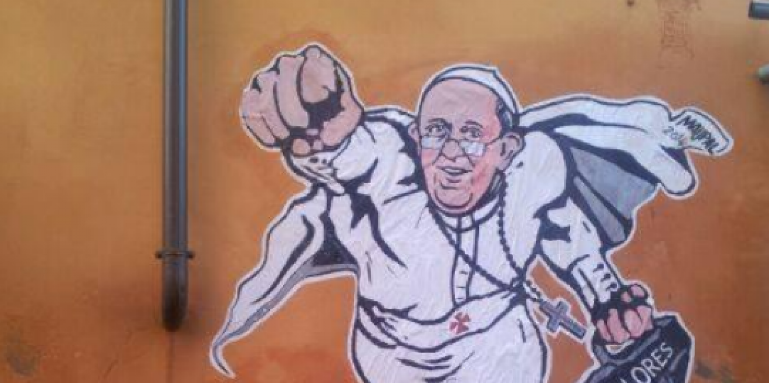 Paus Franciscus als Superman