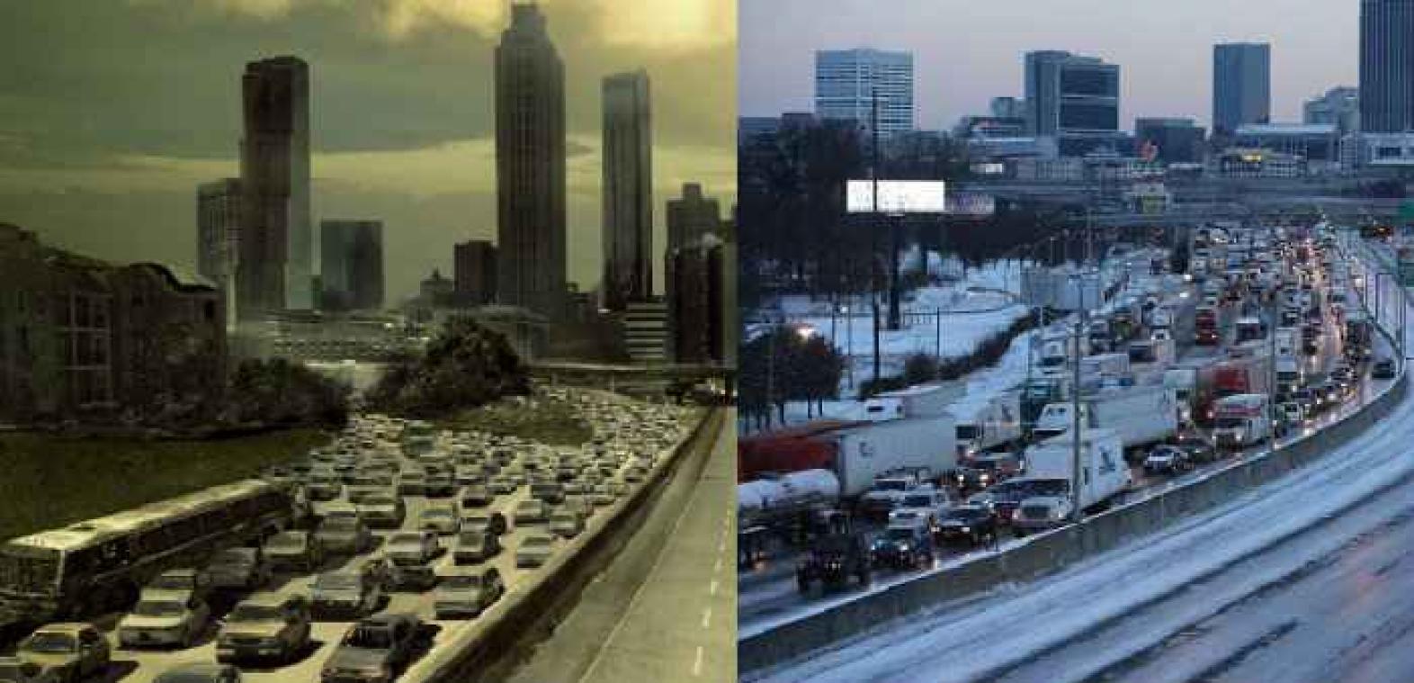 Een paar centimeter sneeuw laat Atlanta op een tafereel uit The Walking Dead lijken
