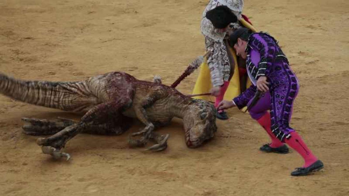 Dino's schieten stieren te hulp
