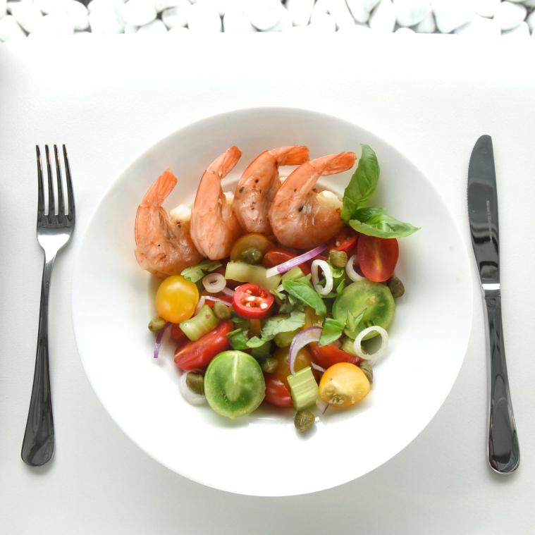 Seldersalade met scampi's