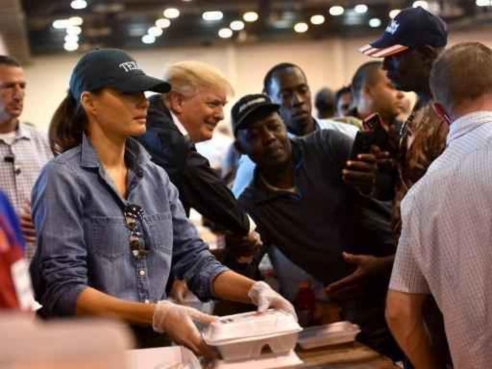 Tropische storm Harvey - Trump ontmoet slachtoffers van overstromingen in noodopvang in Houston