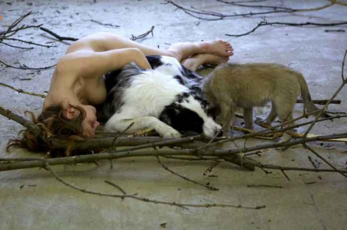 Kunstenares laat zich 'bevruchten' door haar hond