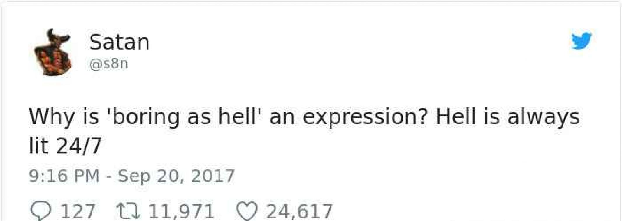 Satan heeft Twitterpagina en post hilarische quotes