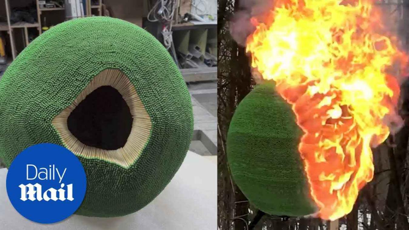 VIDEO. Man werkt jaar aan luciferbol, om hem dan in brand te steken