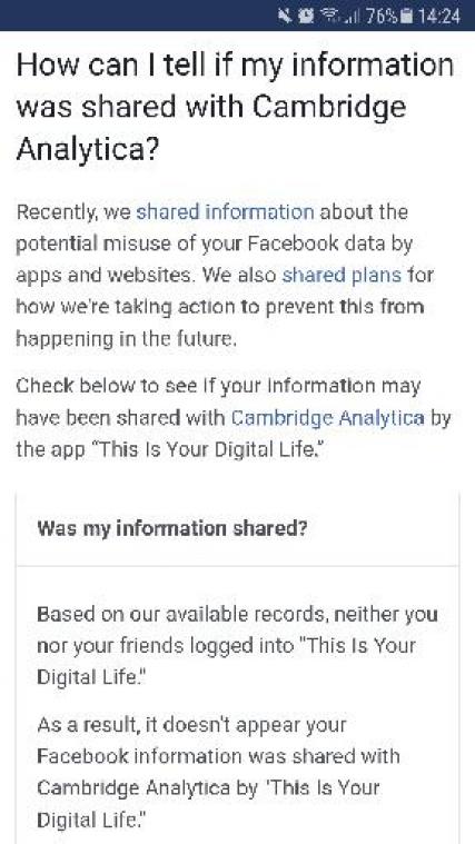 Facebookgebruikers kunnen via link controleren of gegevens gedeeld zijn met Cambridge Analytica