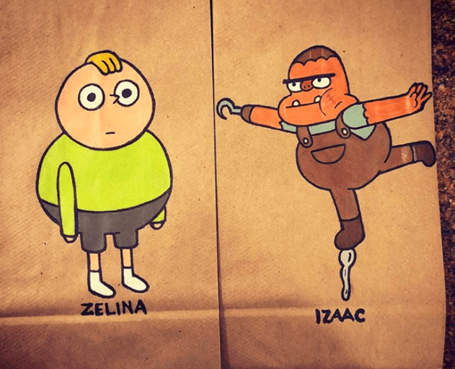 Lief. Vader tovert lunchzakjes om tot kunstwerkjes