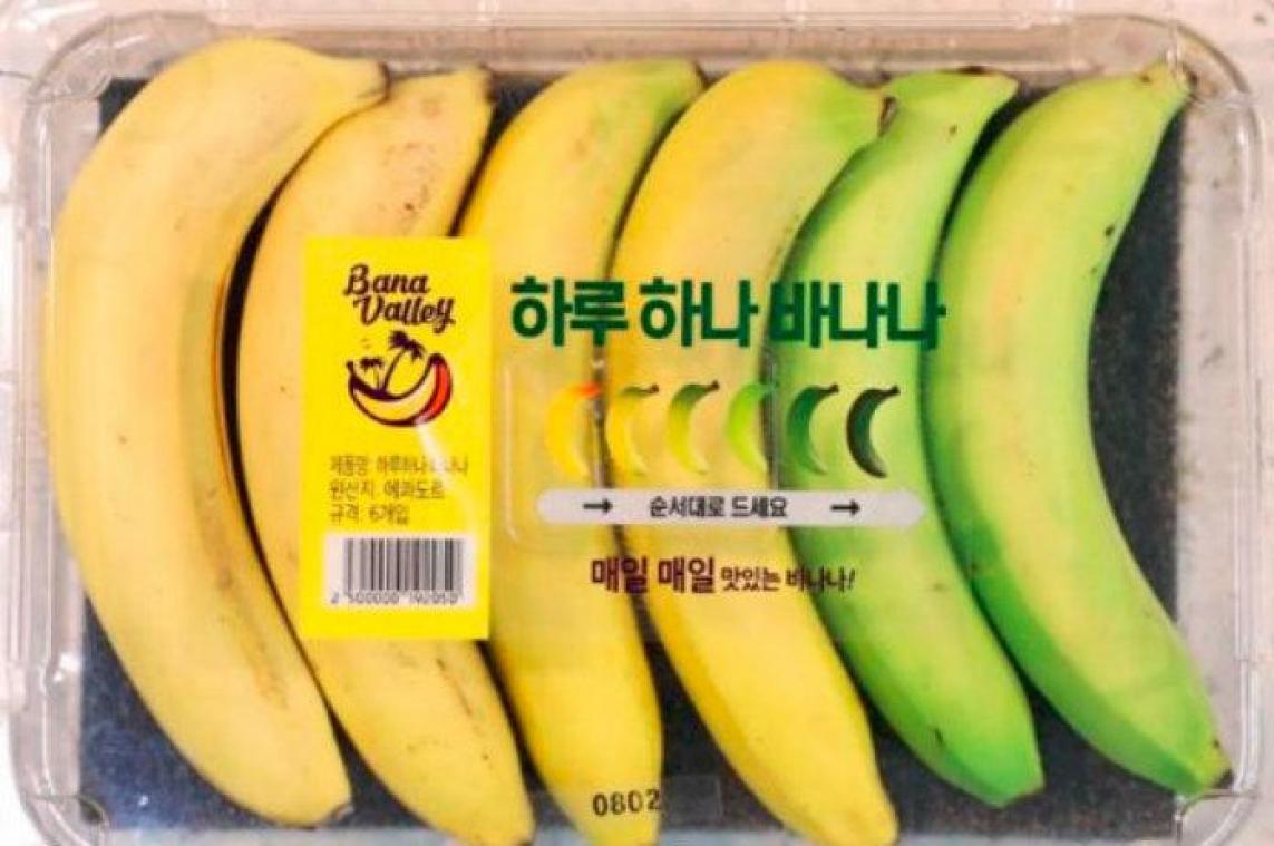 Ingenieuze verpakking toont welke bananen rijp zijn