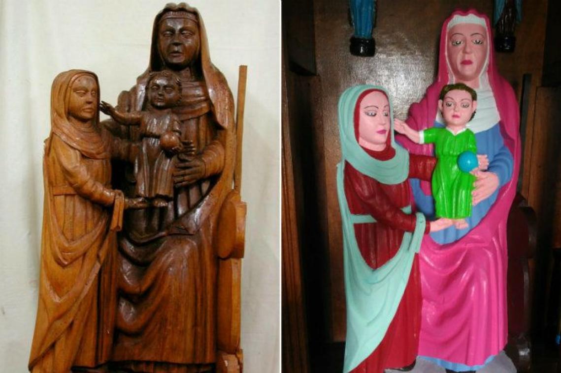 Oeps. Katholiek beeldje krijgt fluorescerend kleedje na restauratie