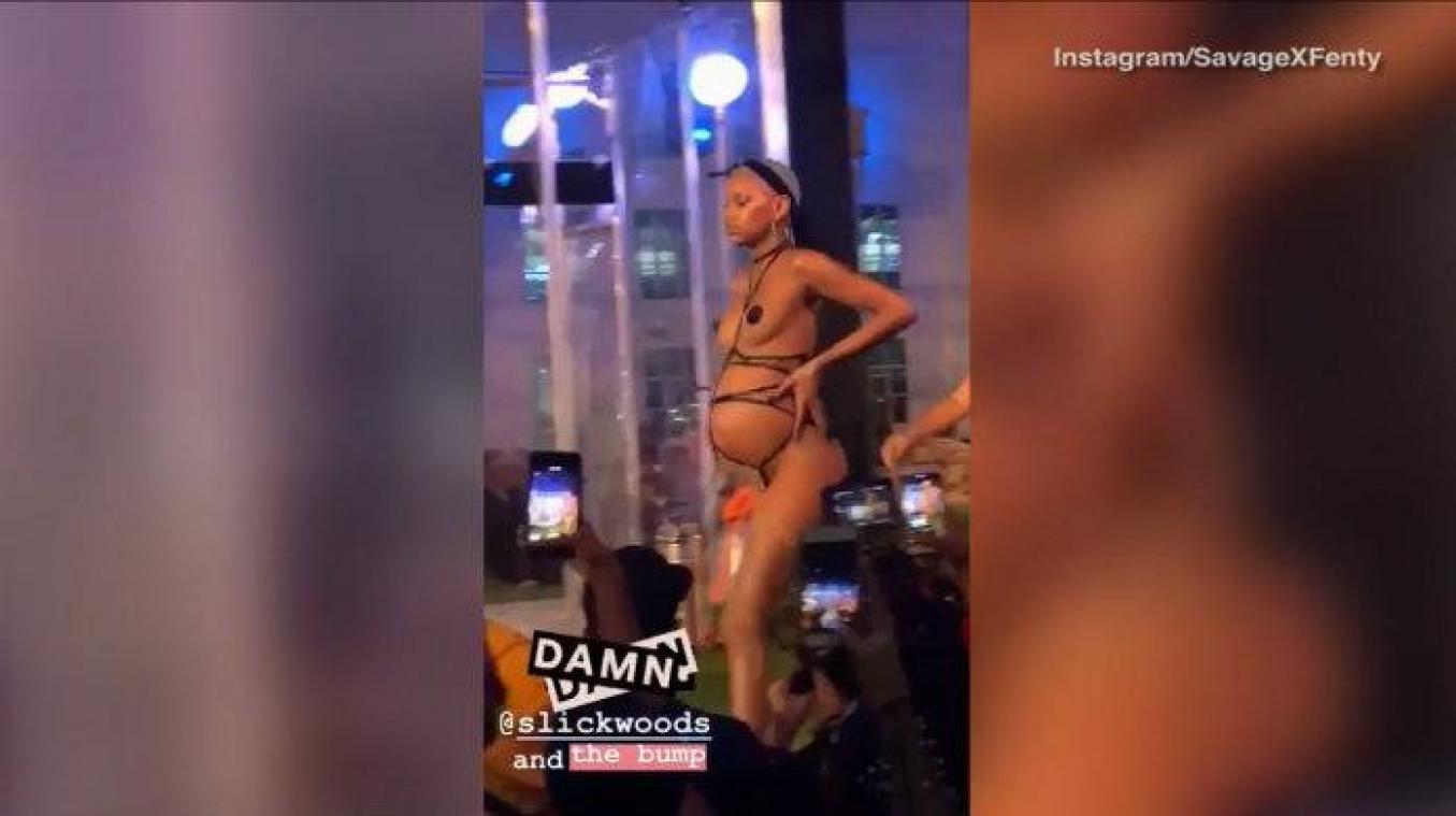 Hoogzwanger model bevalt net na modeshow van Rihanna