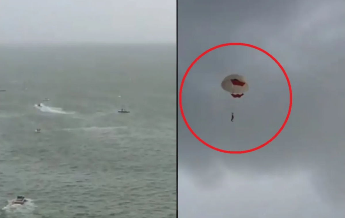 Parasailingtripje wordt nachtmerrie: kabel knapt en vrouw gaat vliegen (video)