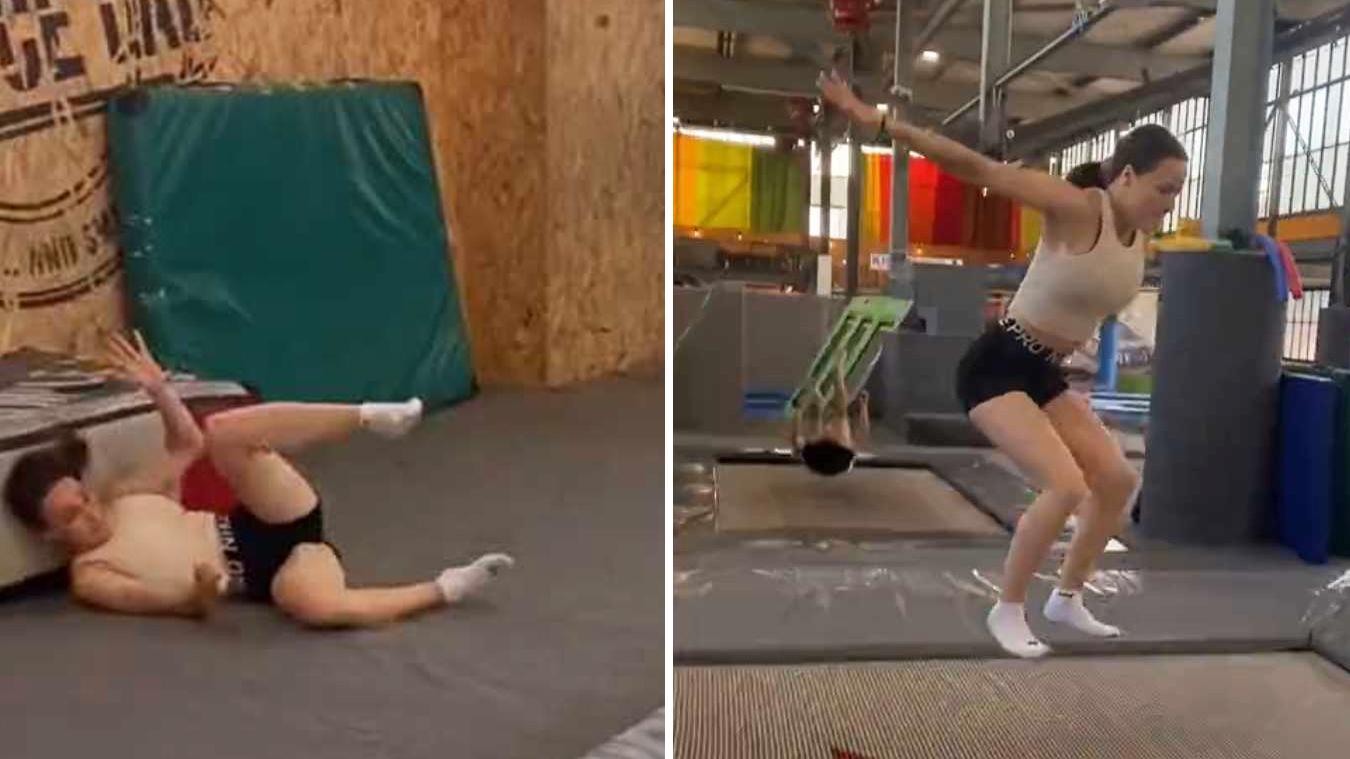 Atlete doet enorme salto op trampoline, maar bij de landing loopt het gevaarlijk mis: «Oh mijn God!» (video)