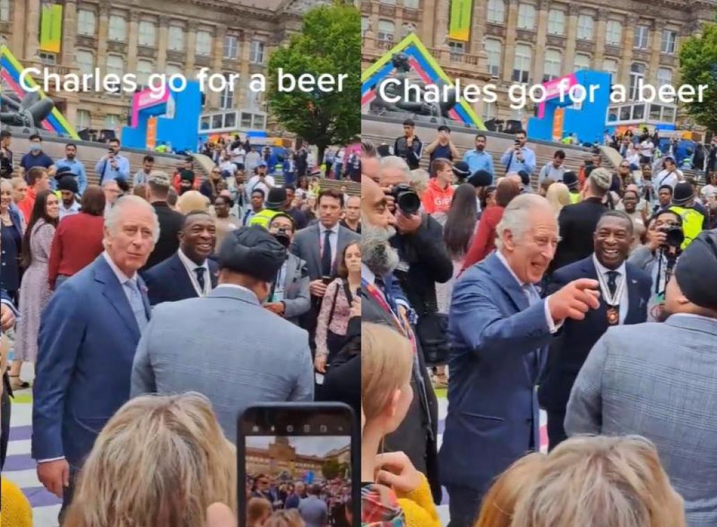 Fan vraagt Koning Charles III om een pint te pakken en zijn gevatte respons gaat viraal (video)