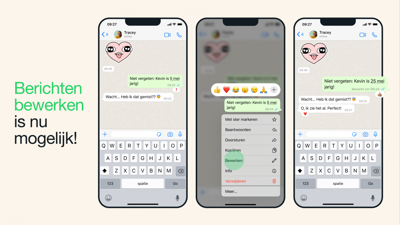 Dankzij deze nieuwe functie kan je verstuurde berichten op WhatsApp aanpassen