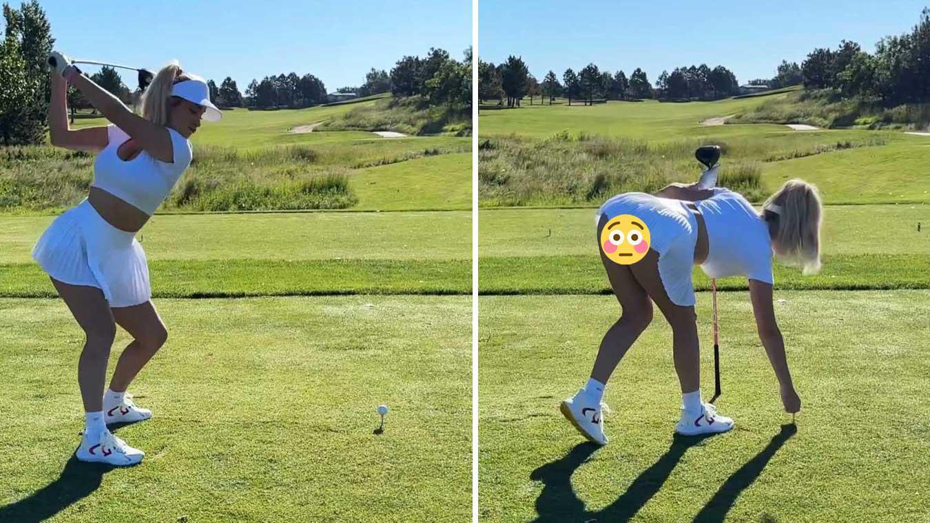 Bekende golfster trekt aandacht met opvallende pose: «Die outfit leidt wel héél hard af!» (video)