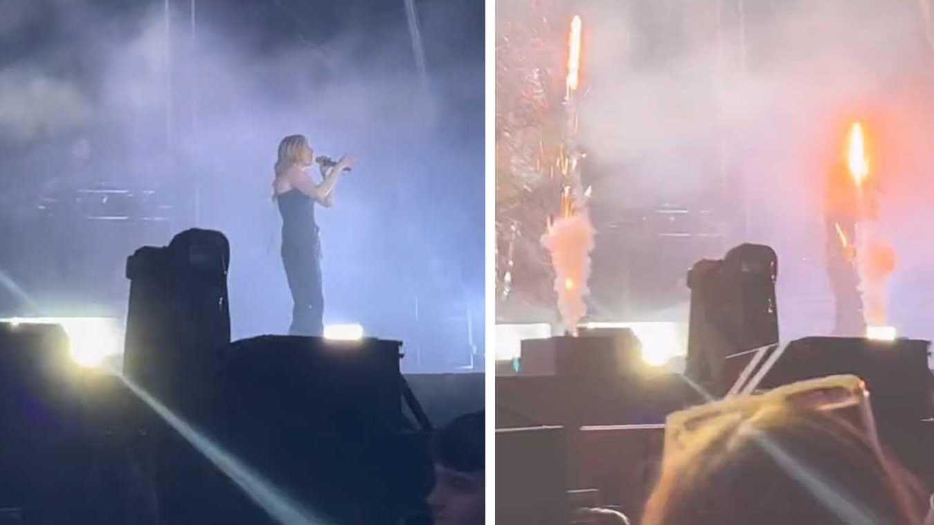 Ellie Goulding tijdens optreden in gezicht geraakt door vlammenwerper: «F*ck!» (video)