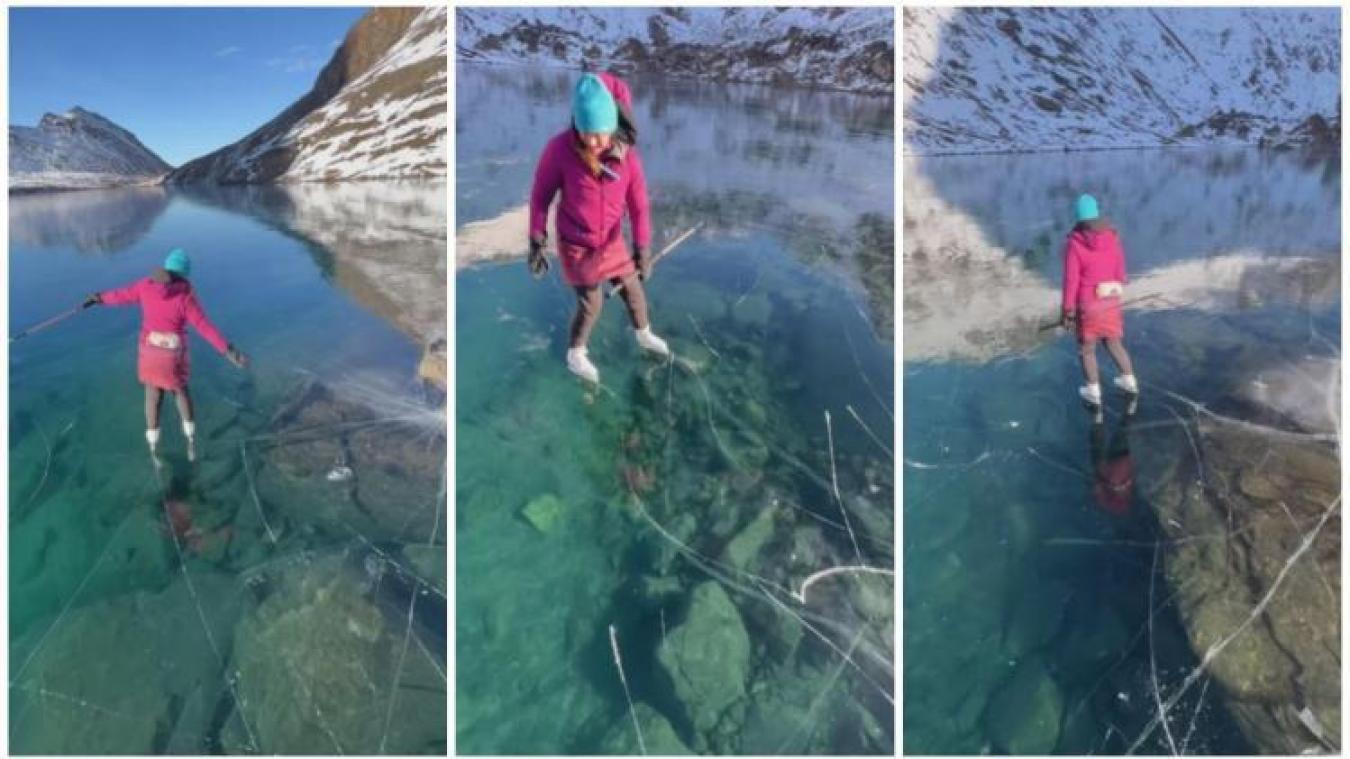 Deze video van een schaatser op een glashelder meer lijkt bijna fake: «Nog nooit zoiets gezien» (video)