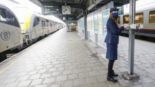 Illustration picture shows personnel wearing the new uniforms of Belgian railway company NMBS-SNCB, Monday 09 November 2020 in Brussels. BELGA PHOTO THIERRY ROGE